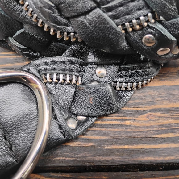 Stuart Weitzman Black Braided Leather Stud Belt